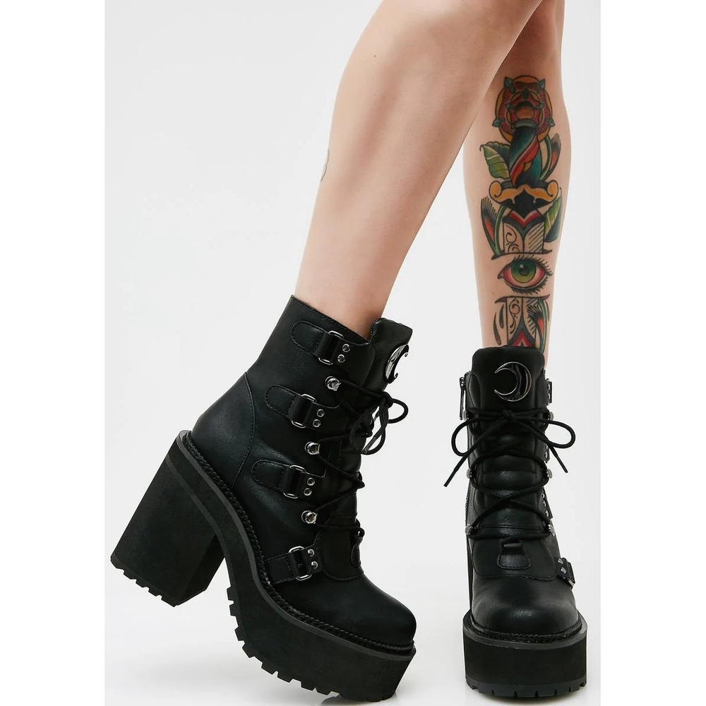 New Killstar Broom‎ Rider Womens Boots US Sz 5 Shoes Crescent Moon Witchy Gothic